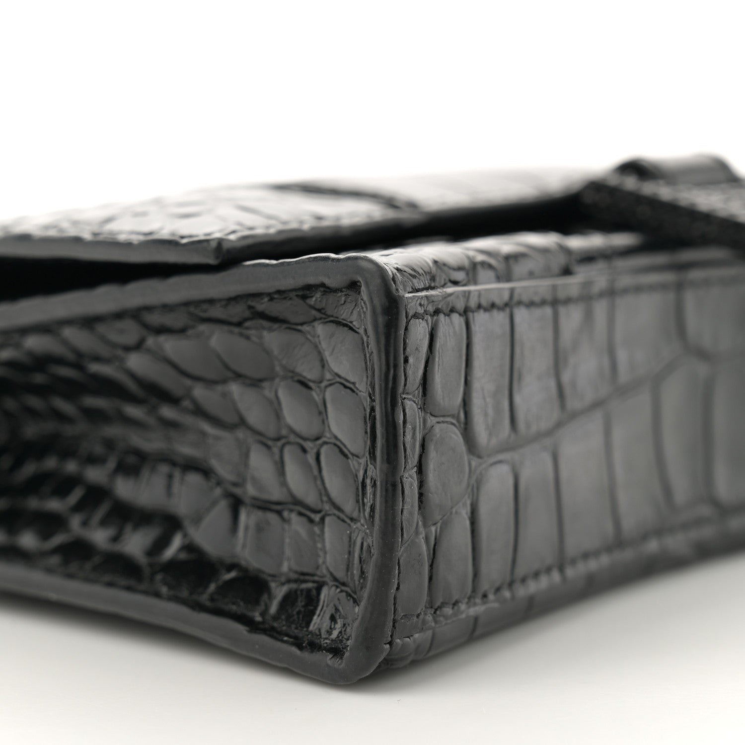 Balenciaga Shiny Calfskin Strass Monochrome Crocodile Embossed Hourglass Chain Bag Black 8 of 9