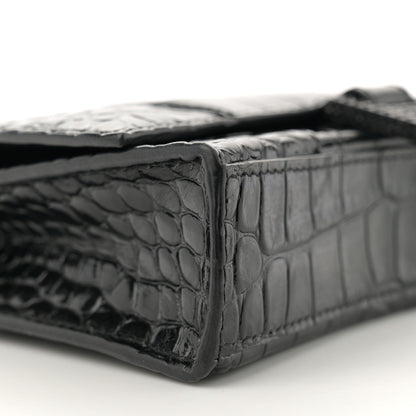 Balenciaga Shiny Calfskin Strass Monochrome Crocodile Embossed Hourglass Chain Bag Black 8 of 9