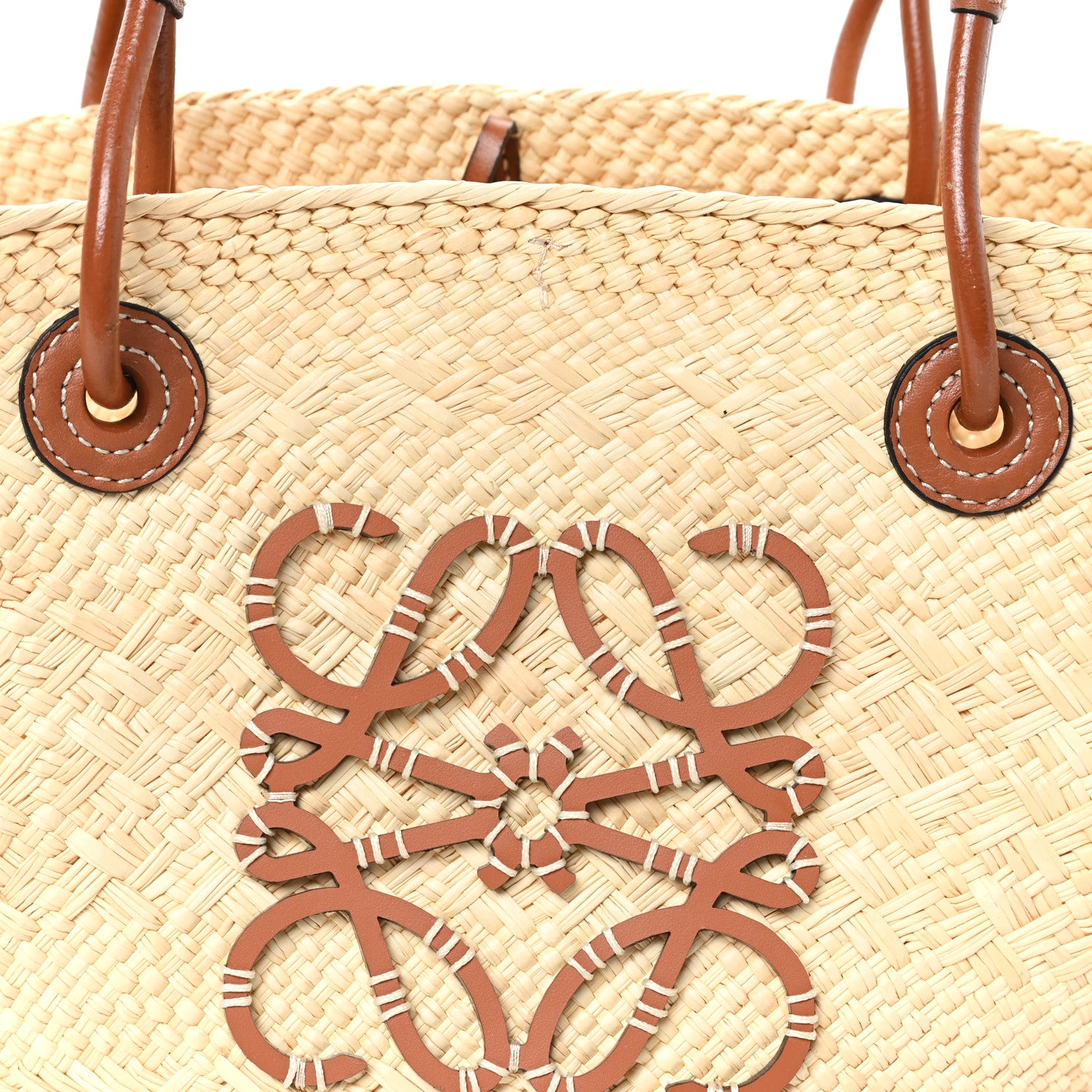 Loewe Calfskin Raffia Small Anagram Basket Tote Bag Natural Tan 8 of 12