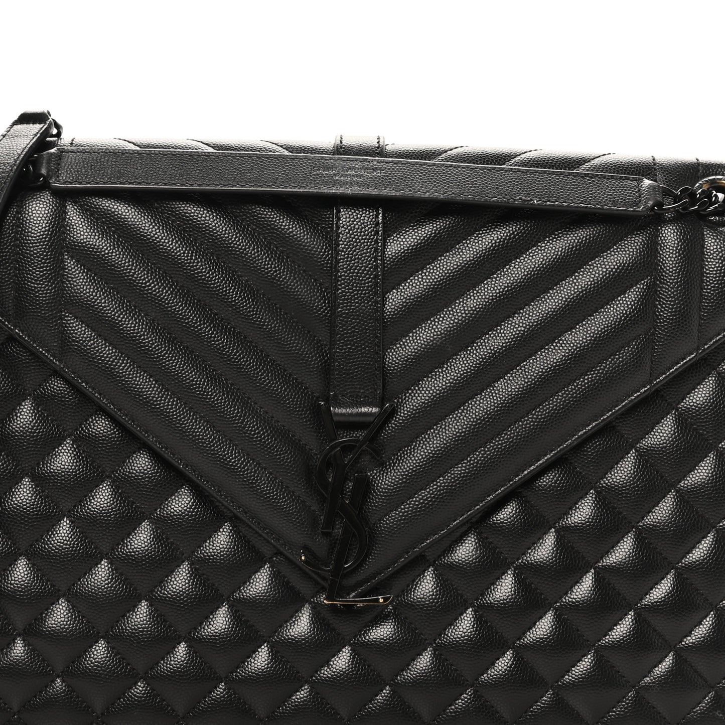Grain De Poudre Textured Mixed Matelasse Large Triquilt Monogram Monochrome Satchel Black