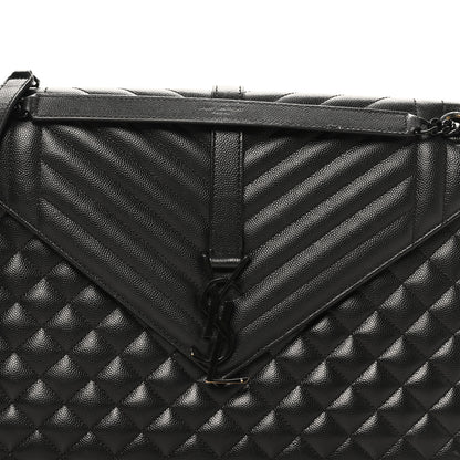 Saint Laurent Grain De Poudre Textured Mixed Matelasse Large Triquilt Monogram Monochrome Satchel Black 7 of 9