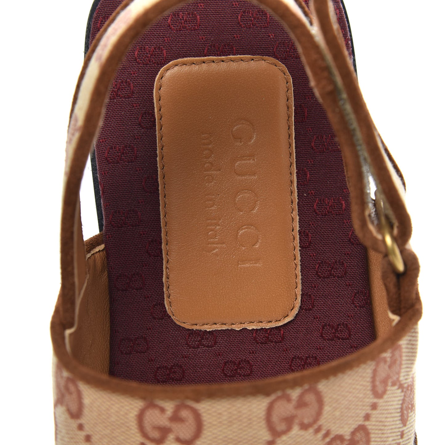 Canvas GG Monogram Mens Slingback Flat Sandals 8 Beige Ruggine Cuir