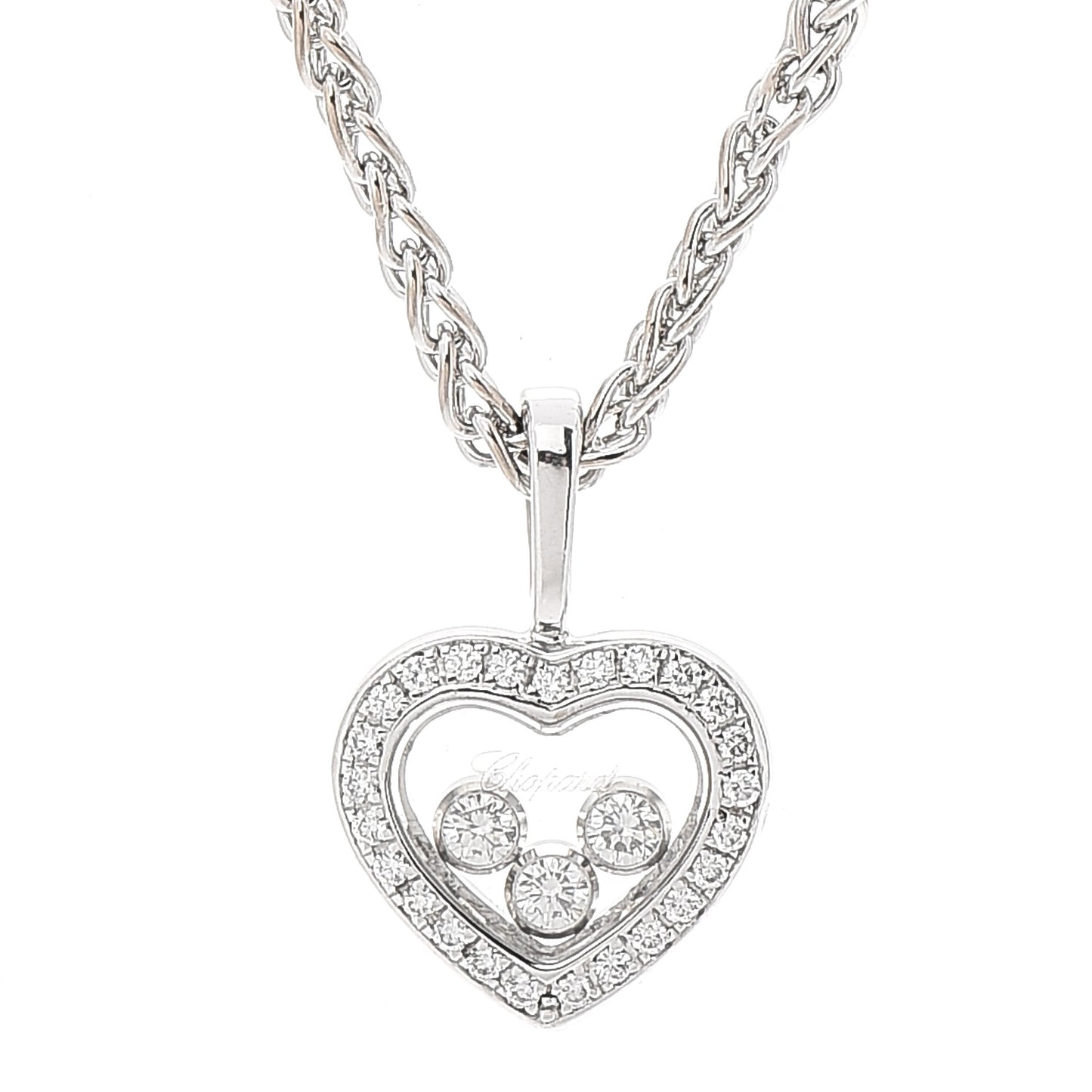 18K White Gold Happy Diamonds Floating Heart Pendant Necklace
