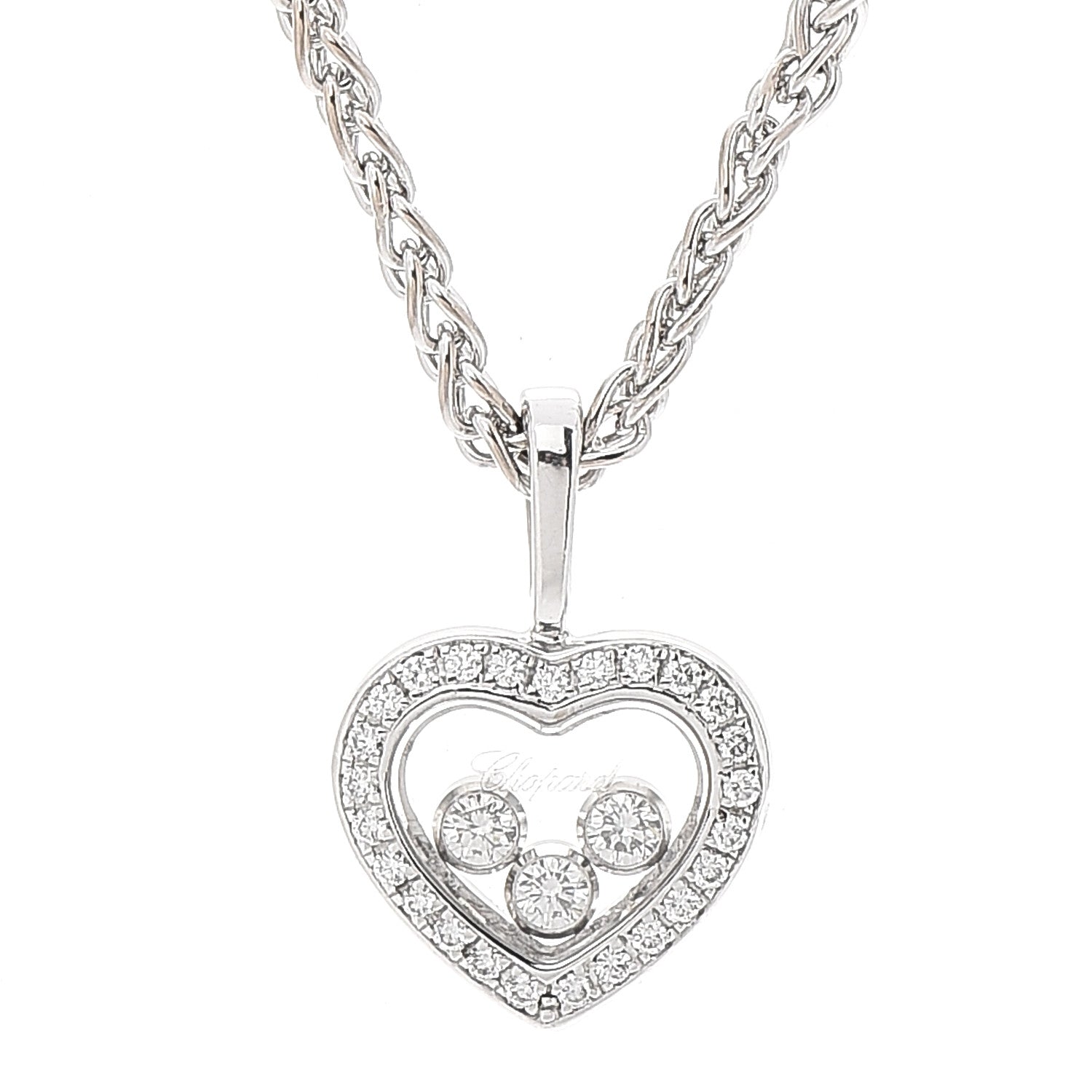 Chopard 18K White Gold Happy Diamonds Floating Heart Pendant Necklace 4 of 8