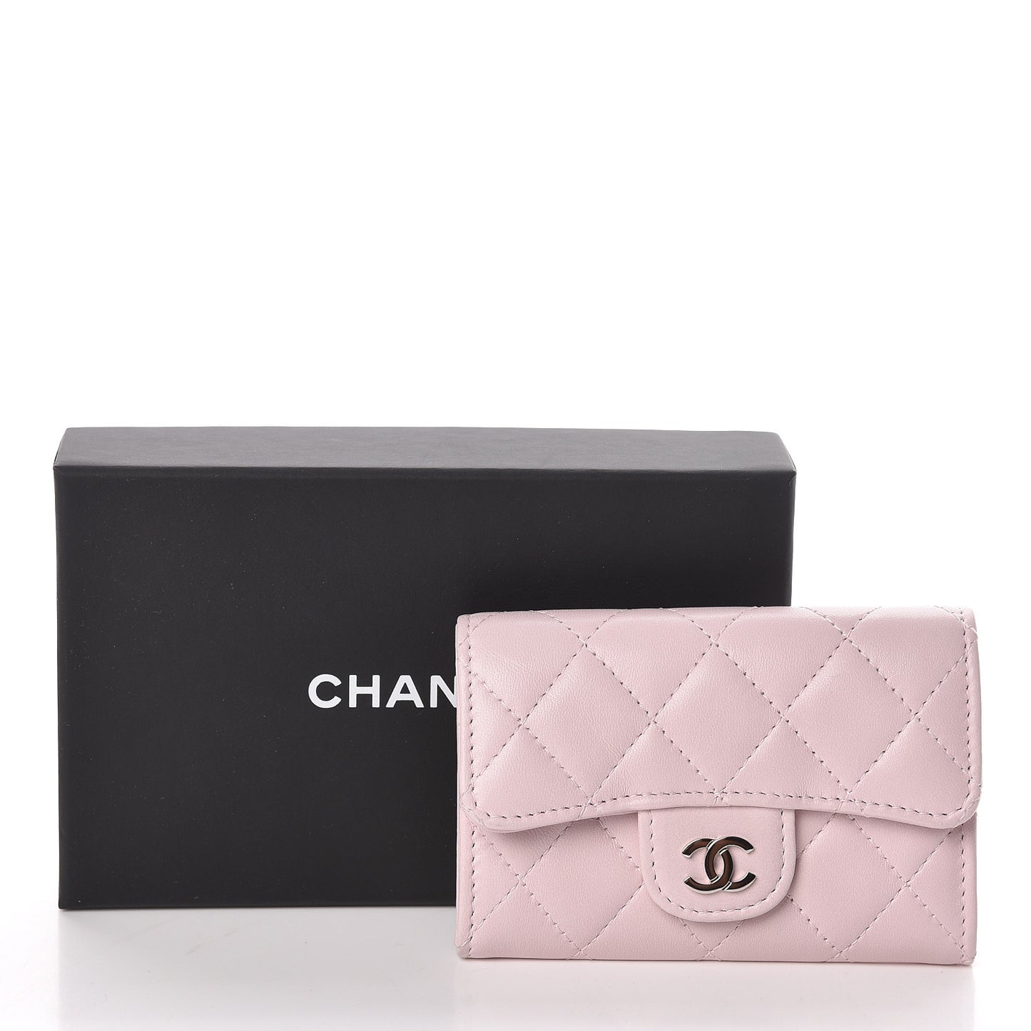 Lambskin Quilted Flap Card Holder Light Pink