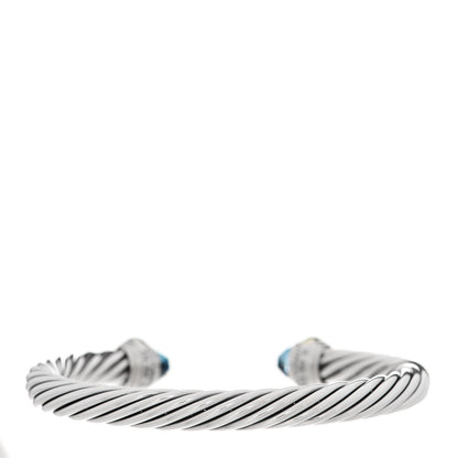 David Yurman Sterling Silver 14K Yellow Gold Blue Topaz 7mm Cable Classics Bracelet 2 of 4