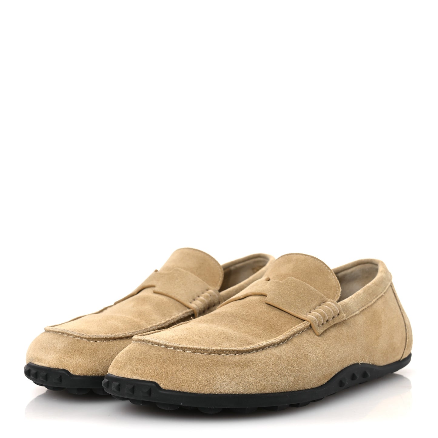 Suede Calfskin Womens Lazy Loafers 39 Beige Sable
