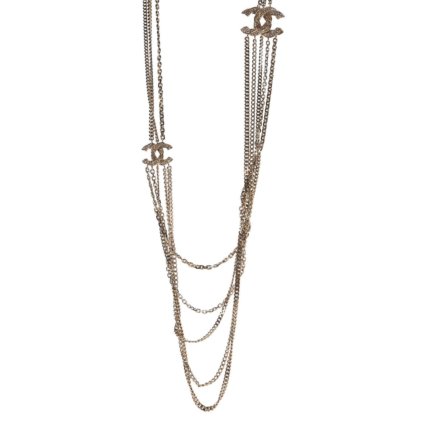 Crystal CC Multi Strand Chain Necklace Gold