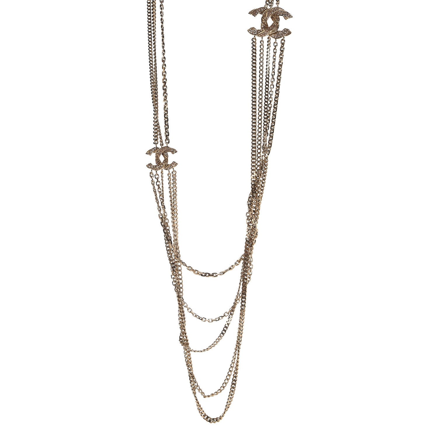 Chanel Crystal CC Multi Strand Chain Necklace Gold 1 of 8