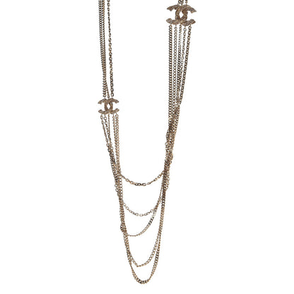 Chanel Crystal CC Multi Strand Chain Necklace Gold 1 of 8