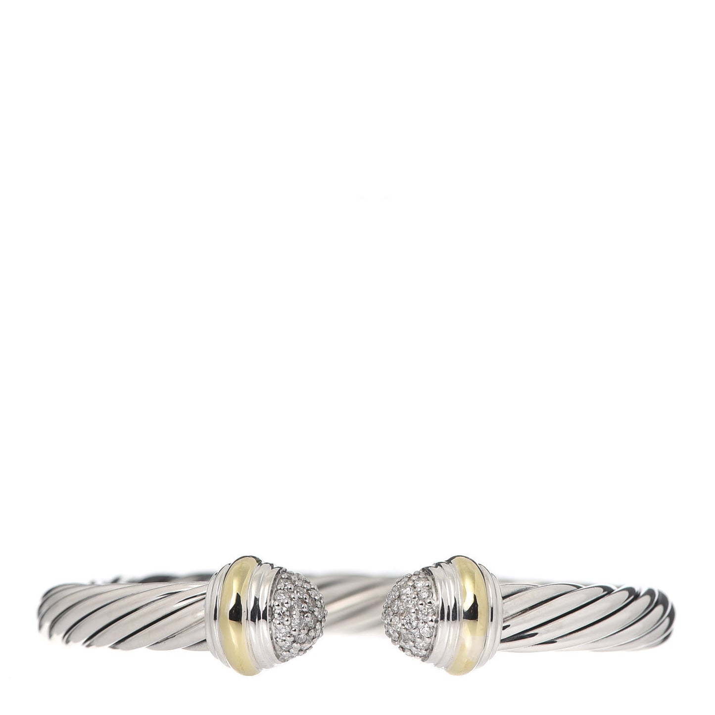 Sterling Silver 18K Yellow Gold Diamond Pave 7mm Cable Classics Bracelet