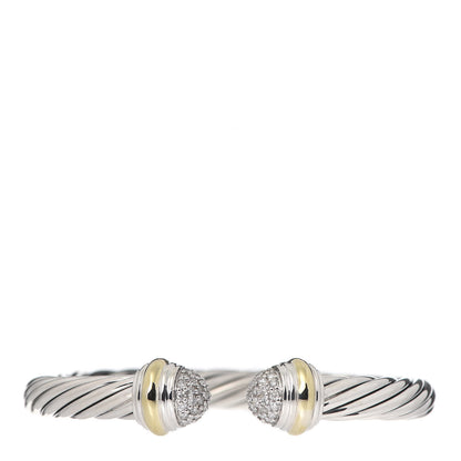 David Yurman Sterling Silver 18K Yellow Gold Diamond Pave 7mm Cable Classics Bracelet 1 of 5