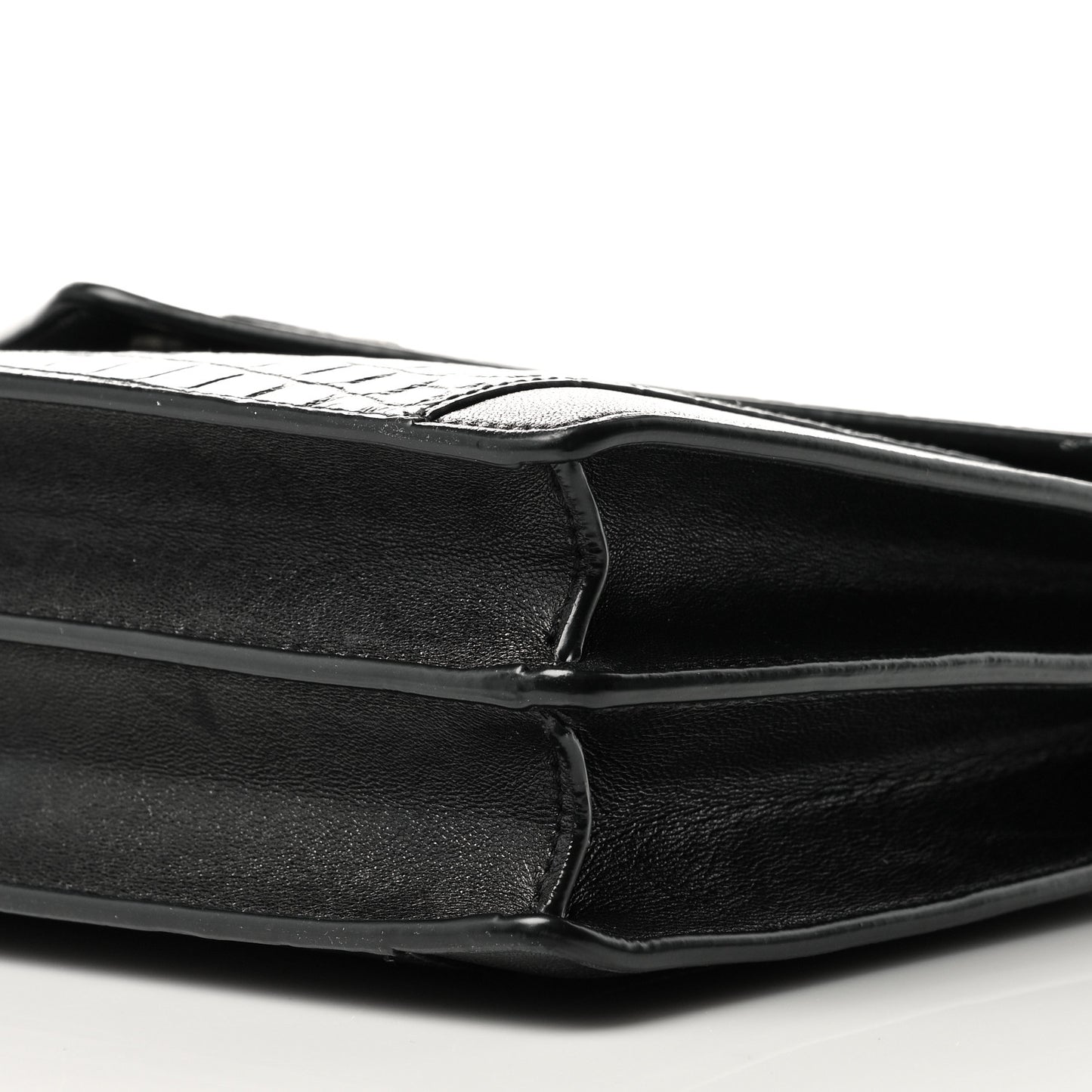 Calfskin Crocodile Embossed Gaby Satchel Black