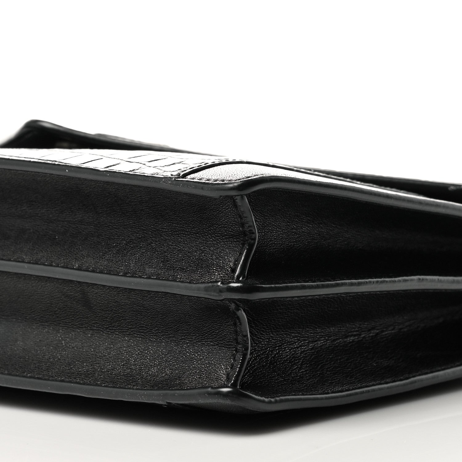 Saint Laurent Calfskin Crocodile Embossed Gaby Satchel Black 11 of 11