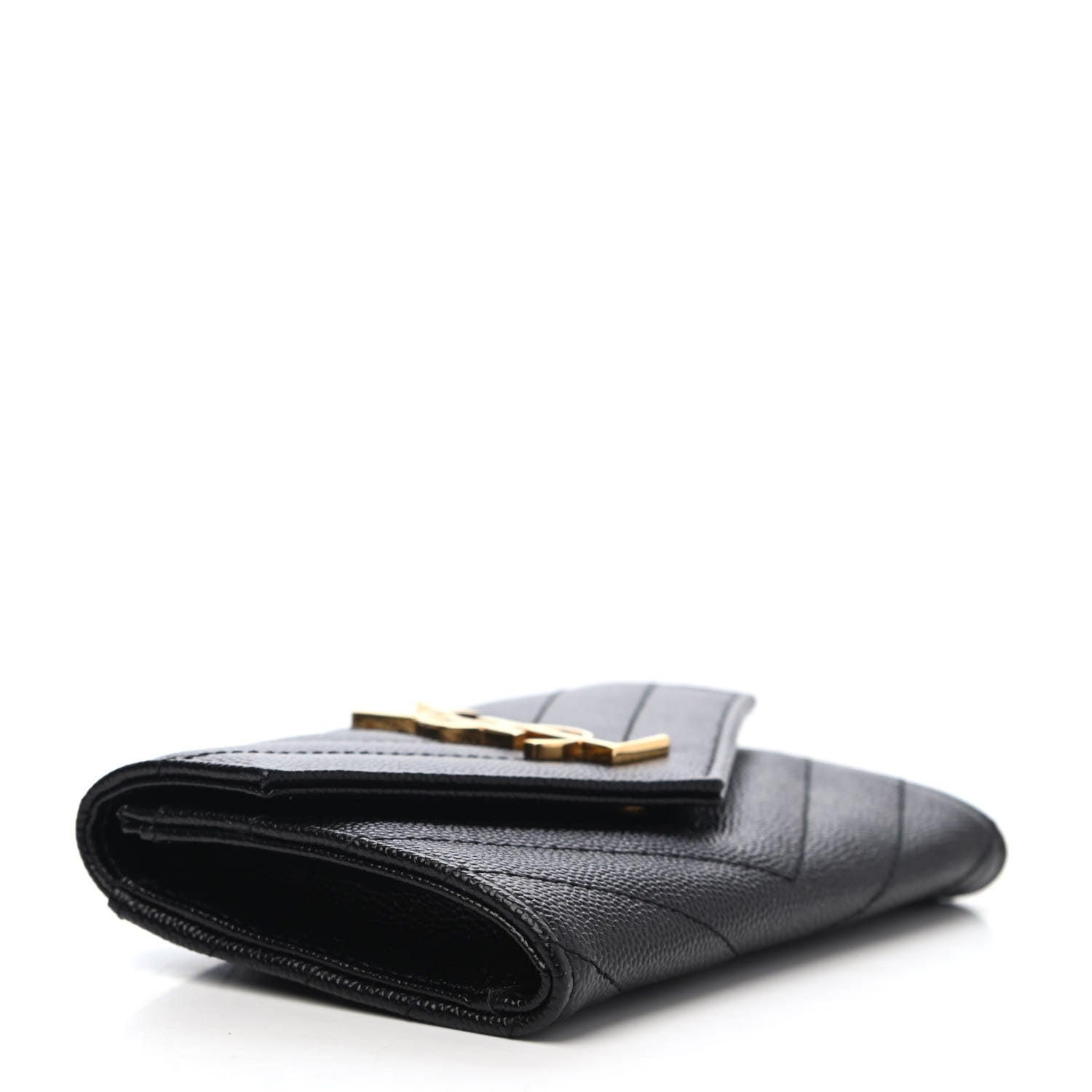 Saint Laurent Grain De Poudre Matelasse Chevron Small Monogram Envelope Wallet Black 3 of 4