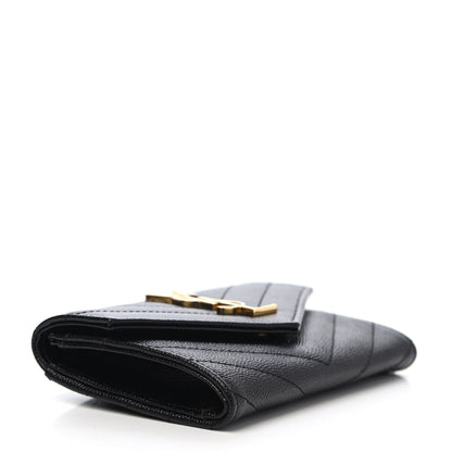 Saint Laurent Grain De Poudre Matelasse Chevron Small Monogram Envelope Wallet Black 3 of 4
