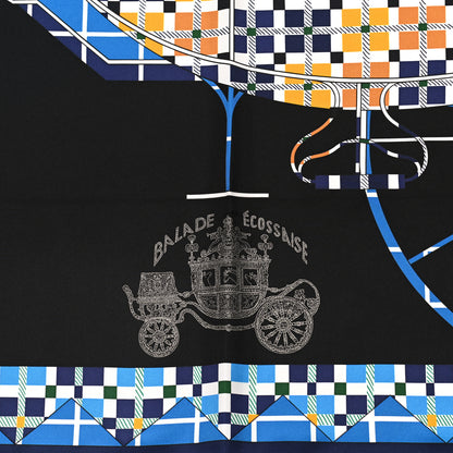 Hermes Silk Balade Ecossaise Scarf 90 Black Bleu Jaune D'or 3 of 5