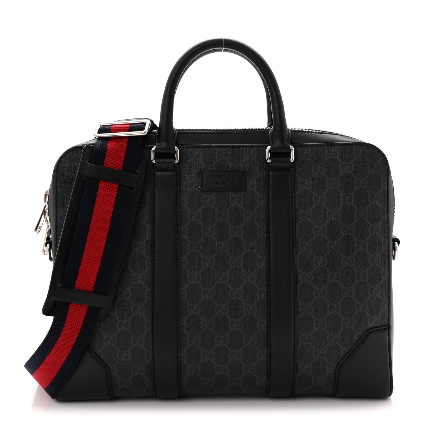 GG Supreme Monogram Appia Calfskin Web Briefcase Black