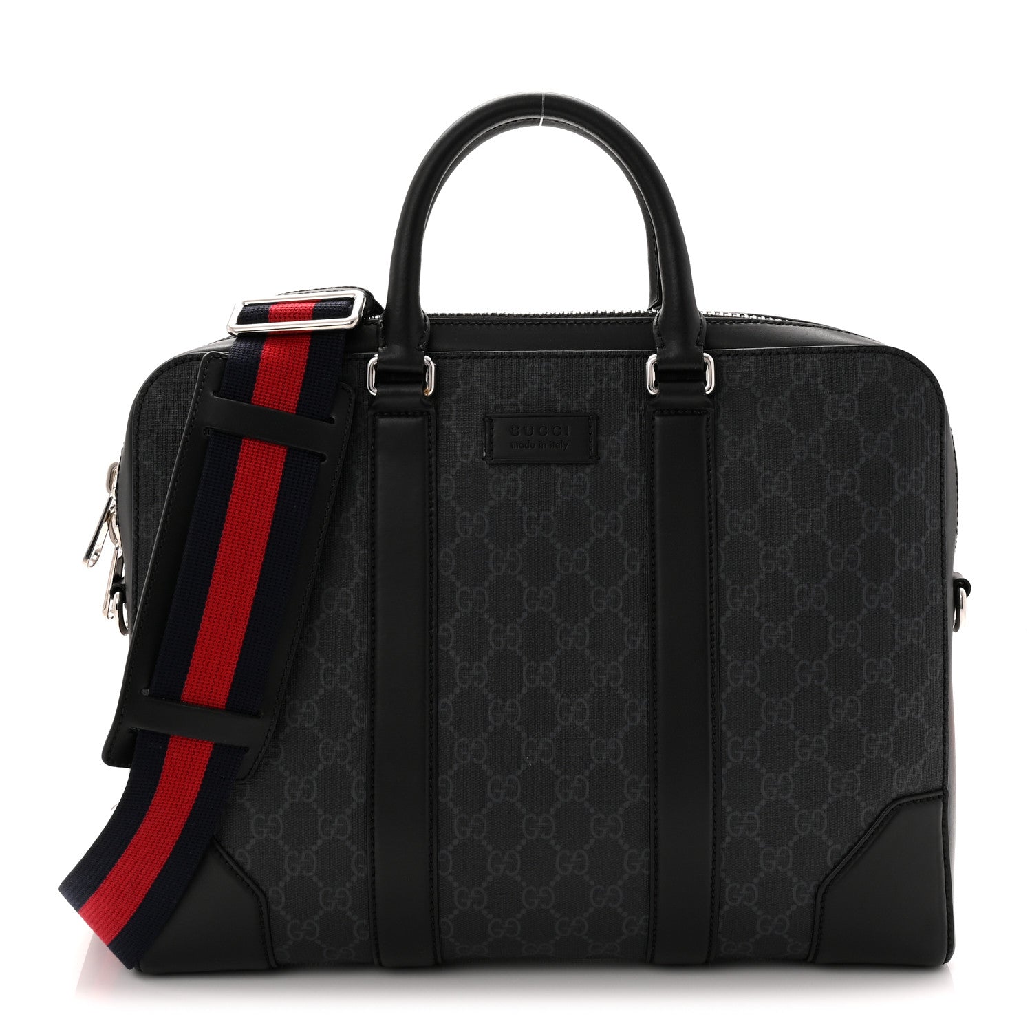 Gucci GG Supreme Monogram Appia Calfskin Web Briefcase Black 1 of 10