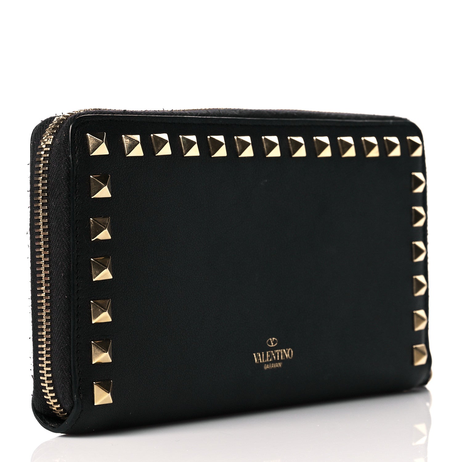 Valentino Garavani Calfskin Rockstud Zip Around Wallet Black 3 of 13