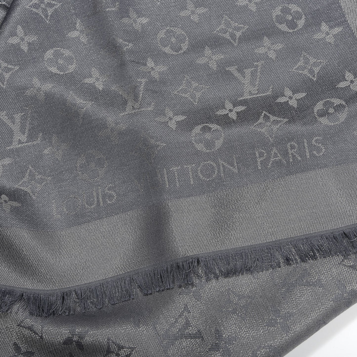 Silk Lurex Wool Monogram Shine Shawl Charcoal Grey