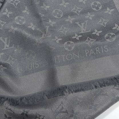 Louis Vuitton Silk Lurex Wool Monogram Shine Shawl Charcoal Grey 2 of 3