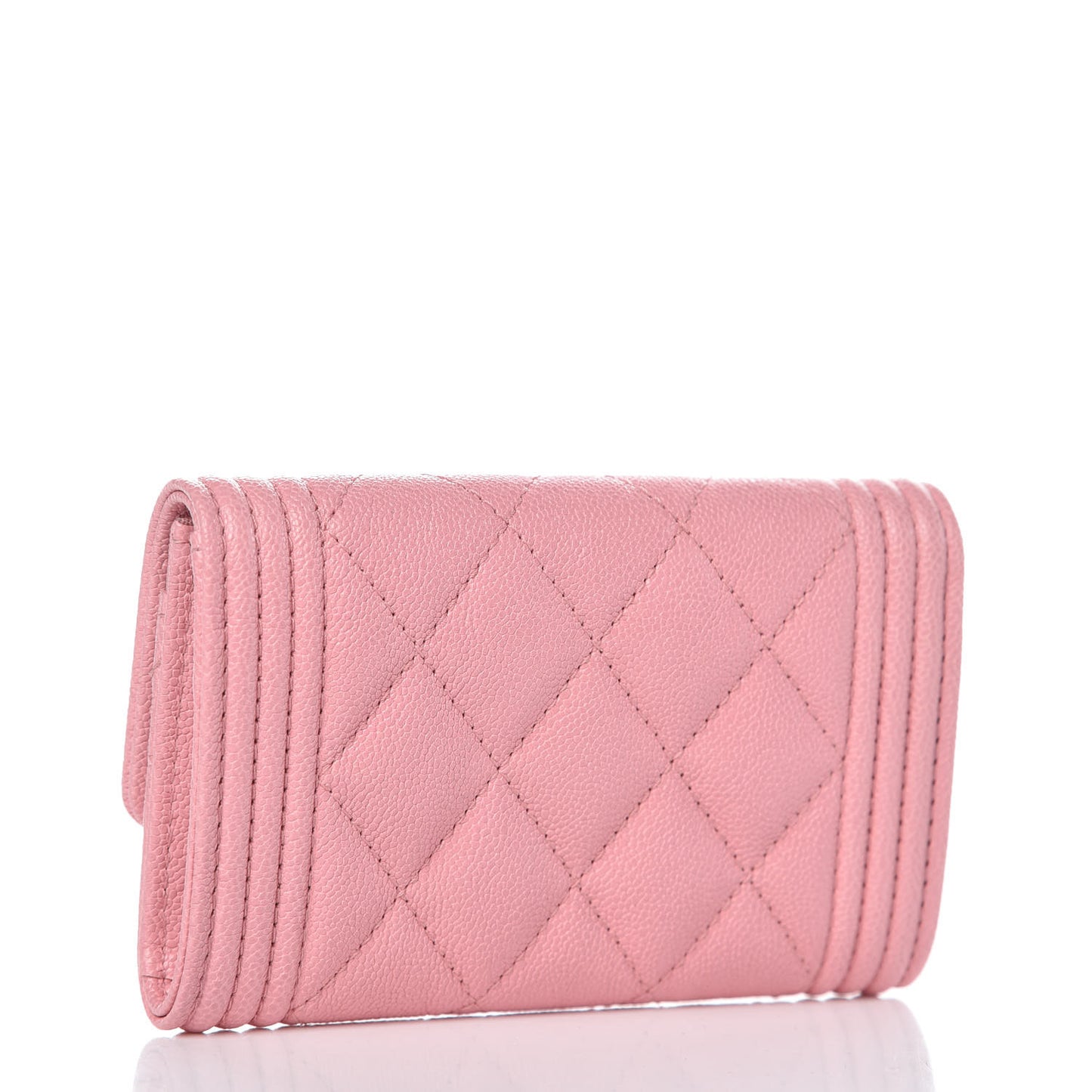 Iridescent Caviar Quilted Boy Card Holder Wallet Light Pink