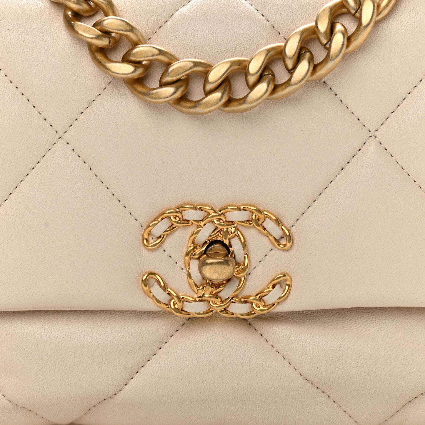 Lambskin Quilted Medium Chanel 19 Flap Light Beige