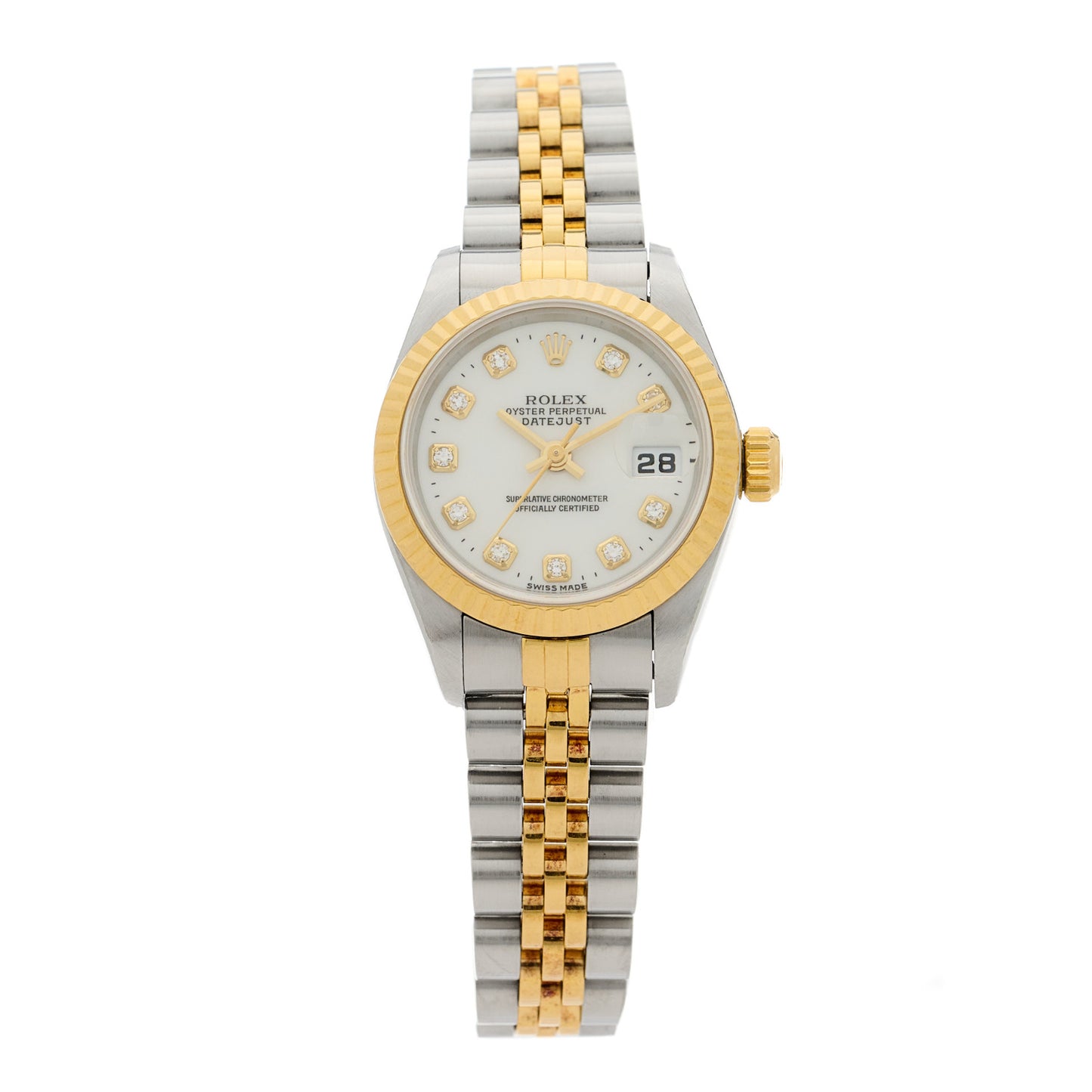 Stainless Steel 18K Yellow Gold Diamond 26mm Oyster Perpetual Datejust Watch White 69173