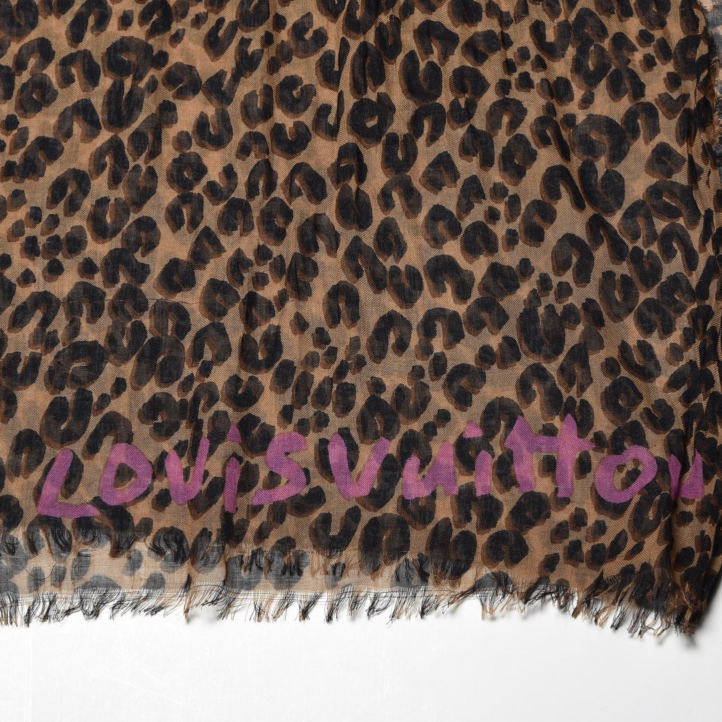 Cashmere Silk Leopard Etole Stole Marron