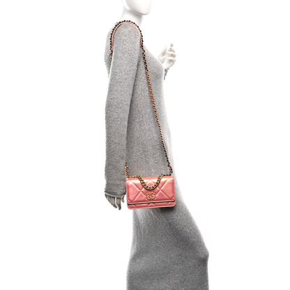 Chanel Iridescent Calfskin Quilted Chanel 19 Wallet On Chain WOC Pink 2 of 12