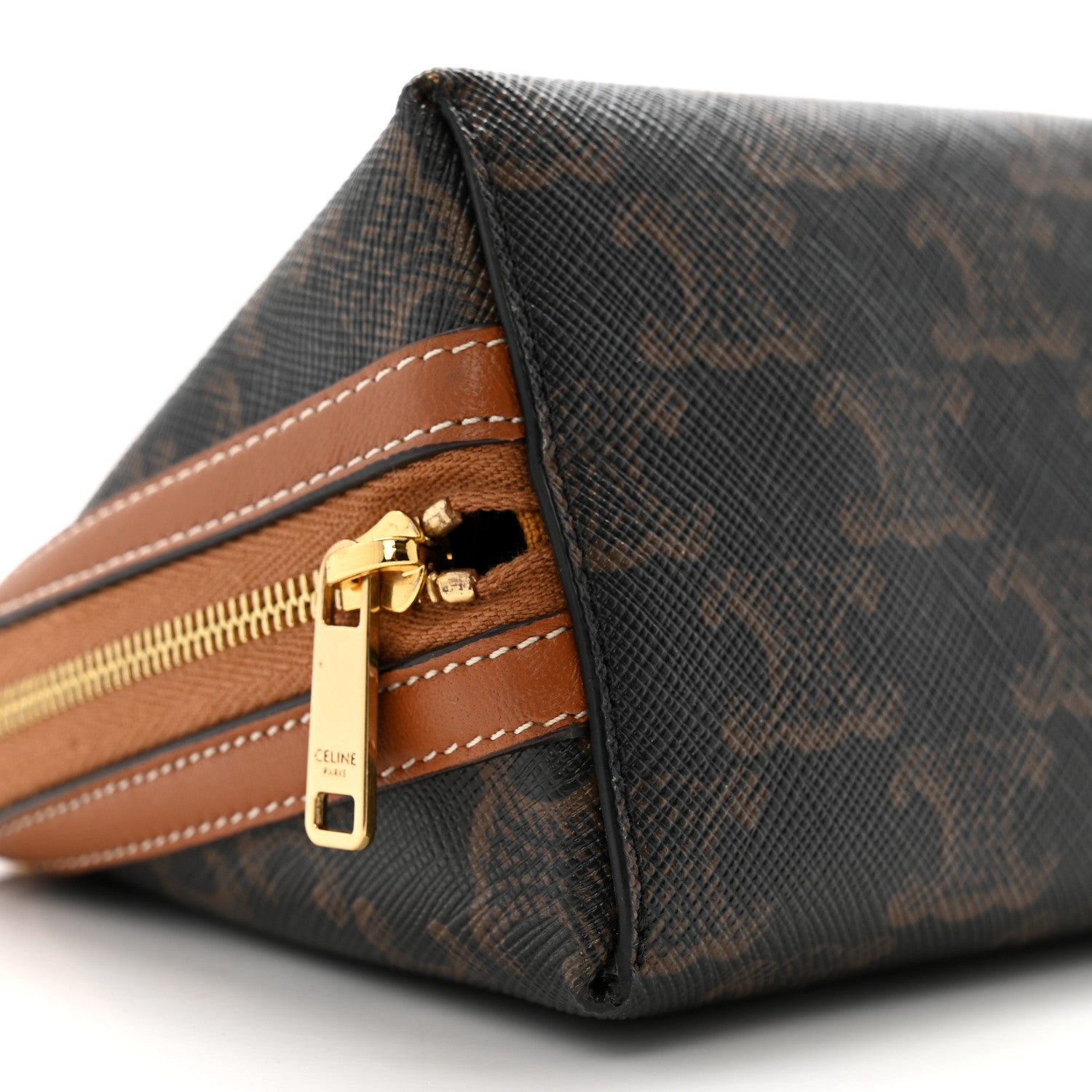 Celine Lambskin Triomphe Canvas Embroidered Logo Clutch With Chain Tan 9 of 10