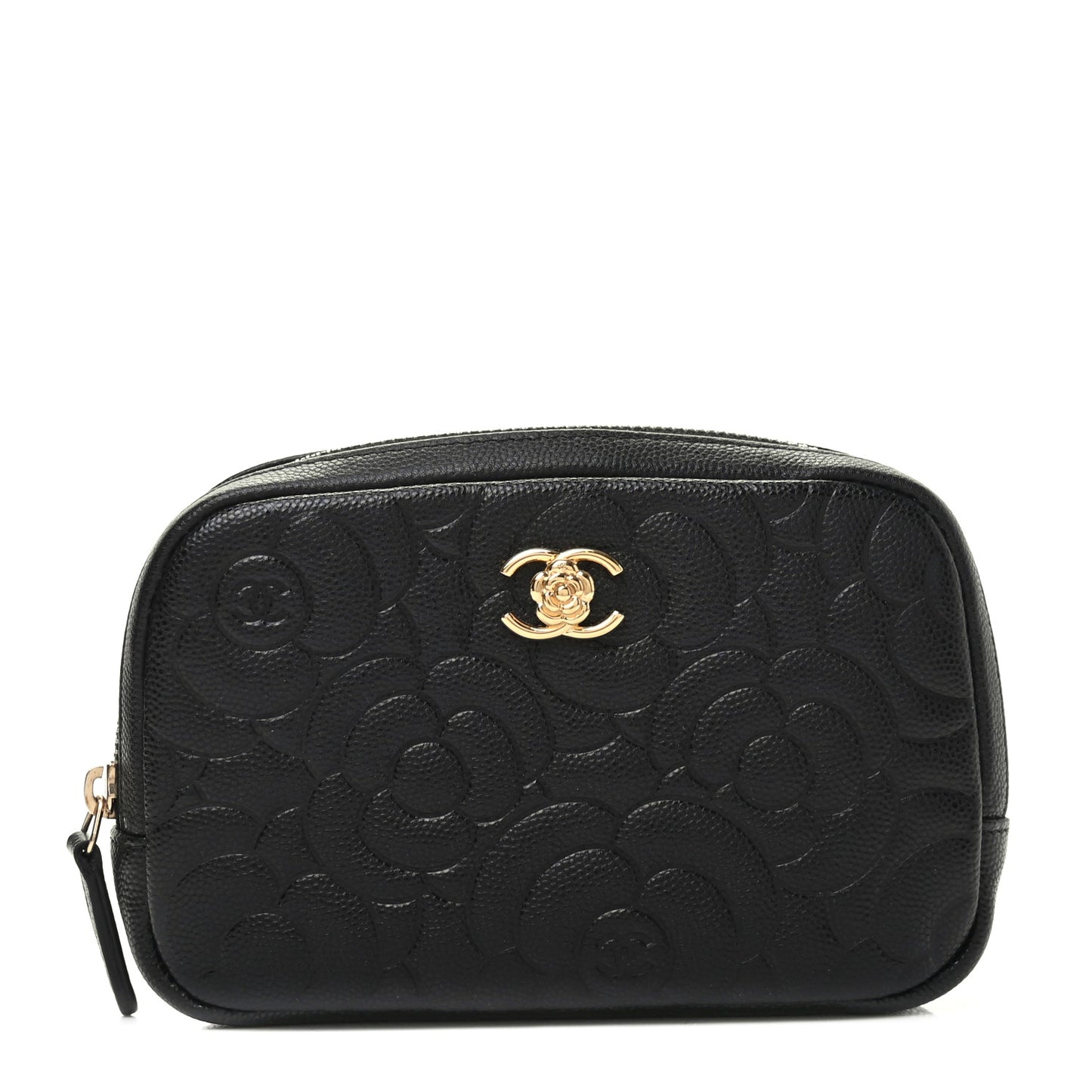 Caviar Camellia Embossed Small Cosmetic Case Black