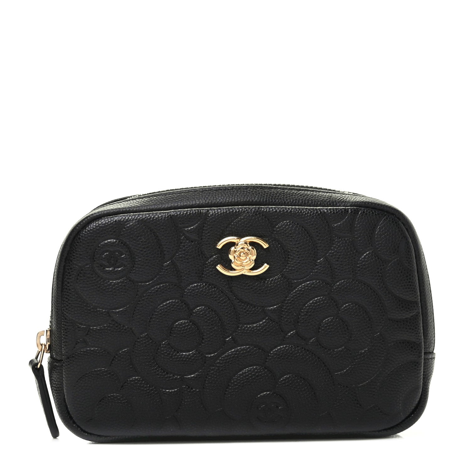Chanel Caviar Camellia Embossed Small Cosmetic Case Black 1 of 8