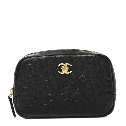 Chanel Caviar Camellia Embossed Small Cosmetic Case Black 1 of 8