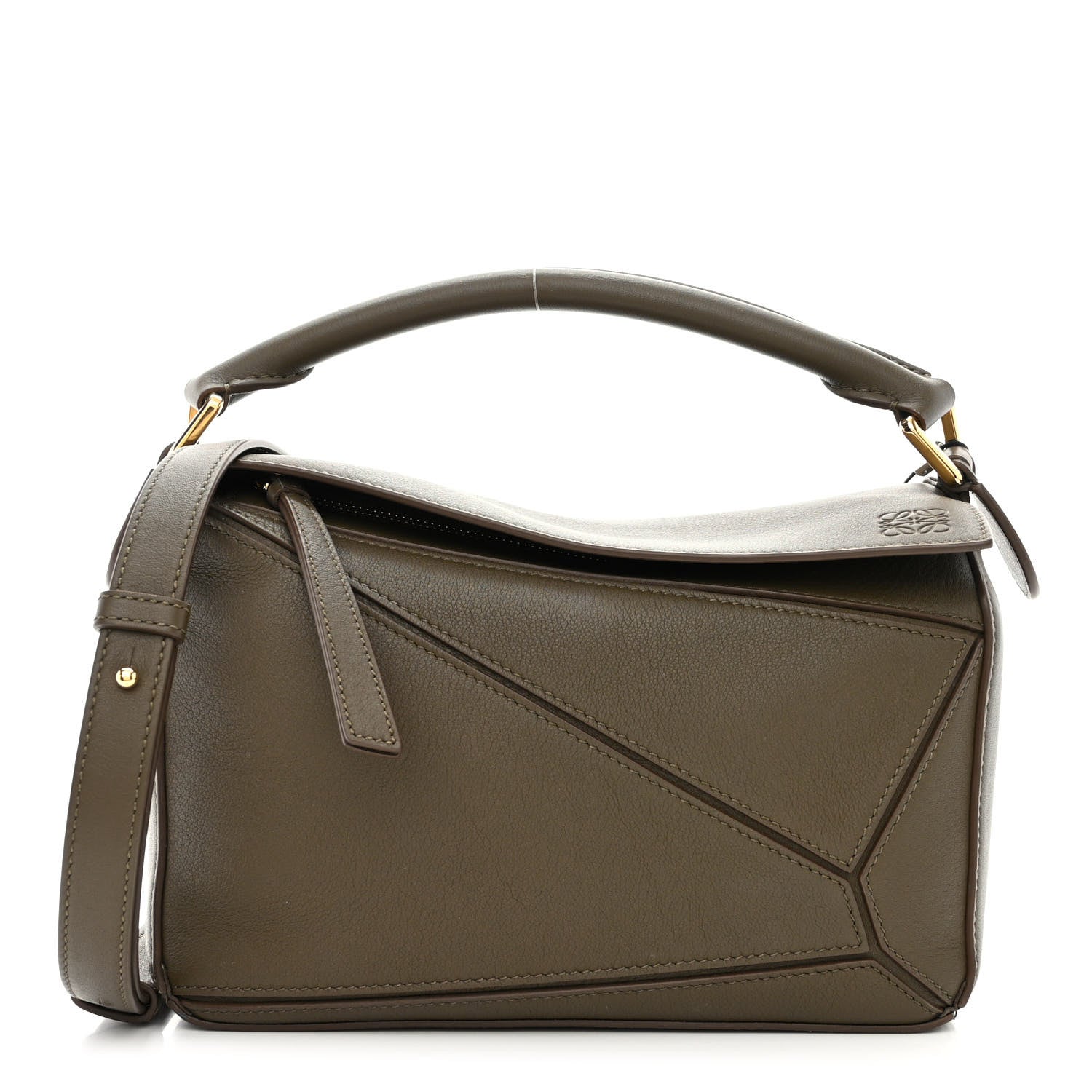 Loewe Calfskin Small Puzzle Bag Dark Khaki Green 1 of 10