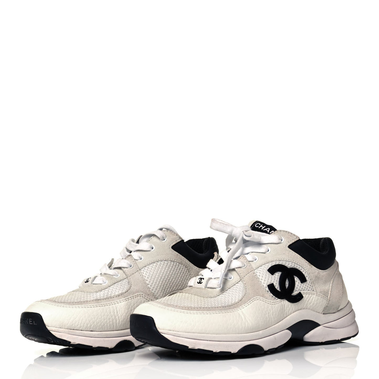 Mesh Suede Calfskin Grained Calfskin Womens CC Sneakers 36.5 White Black
