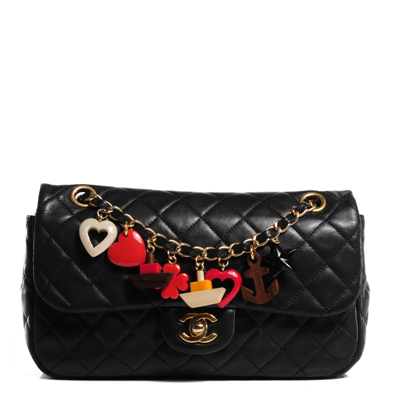Lambskin Quilted Cruise Charm Medium Single Flap Black