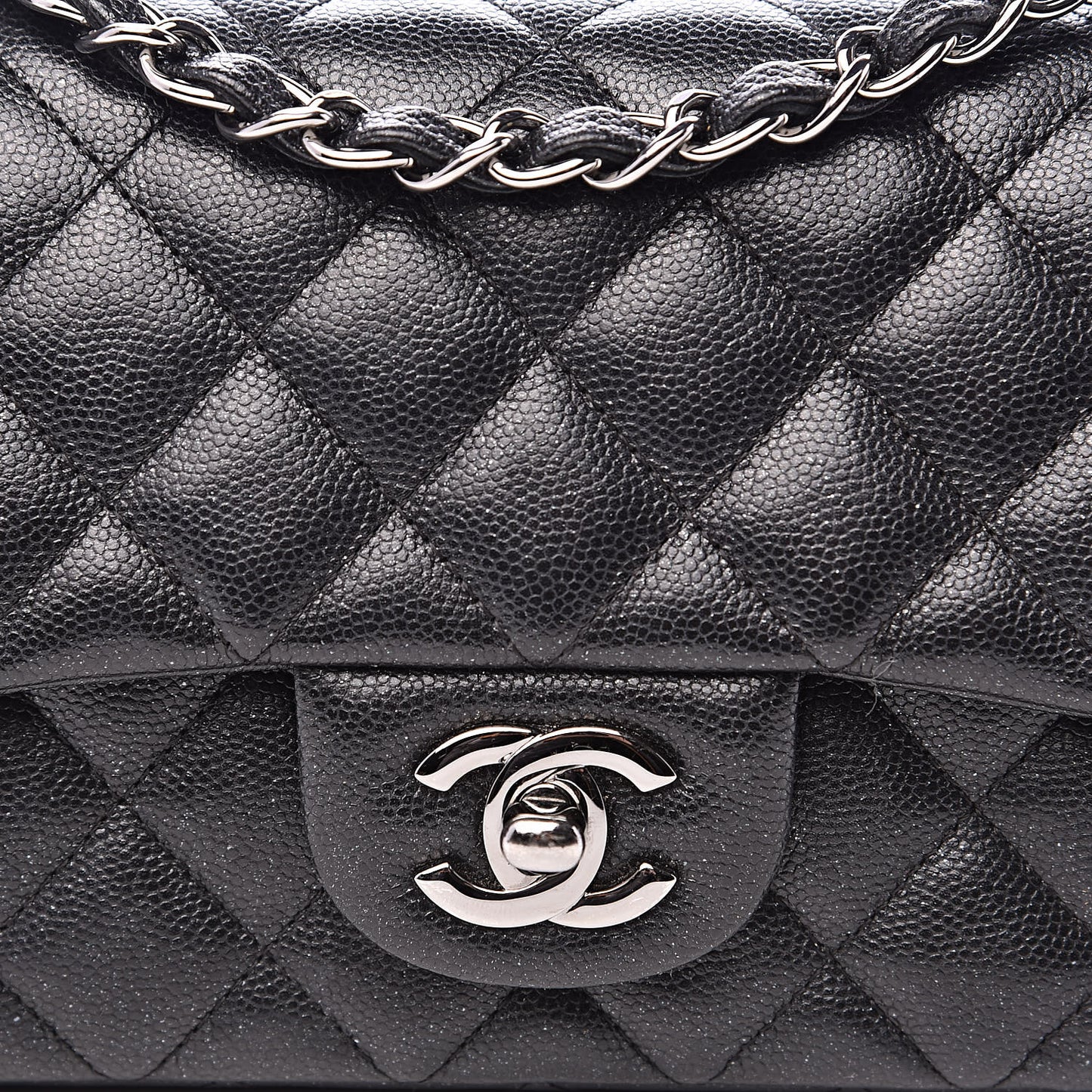 Iridescent Caviar Quilted Mini Rectangular Flap Black