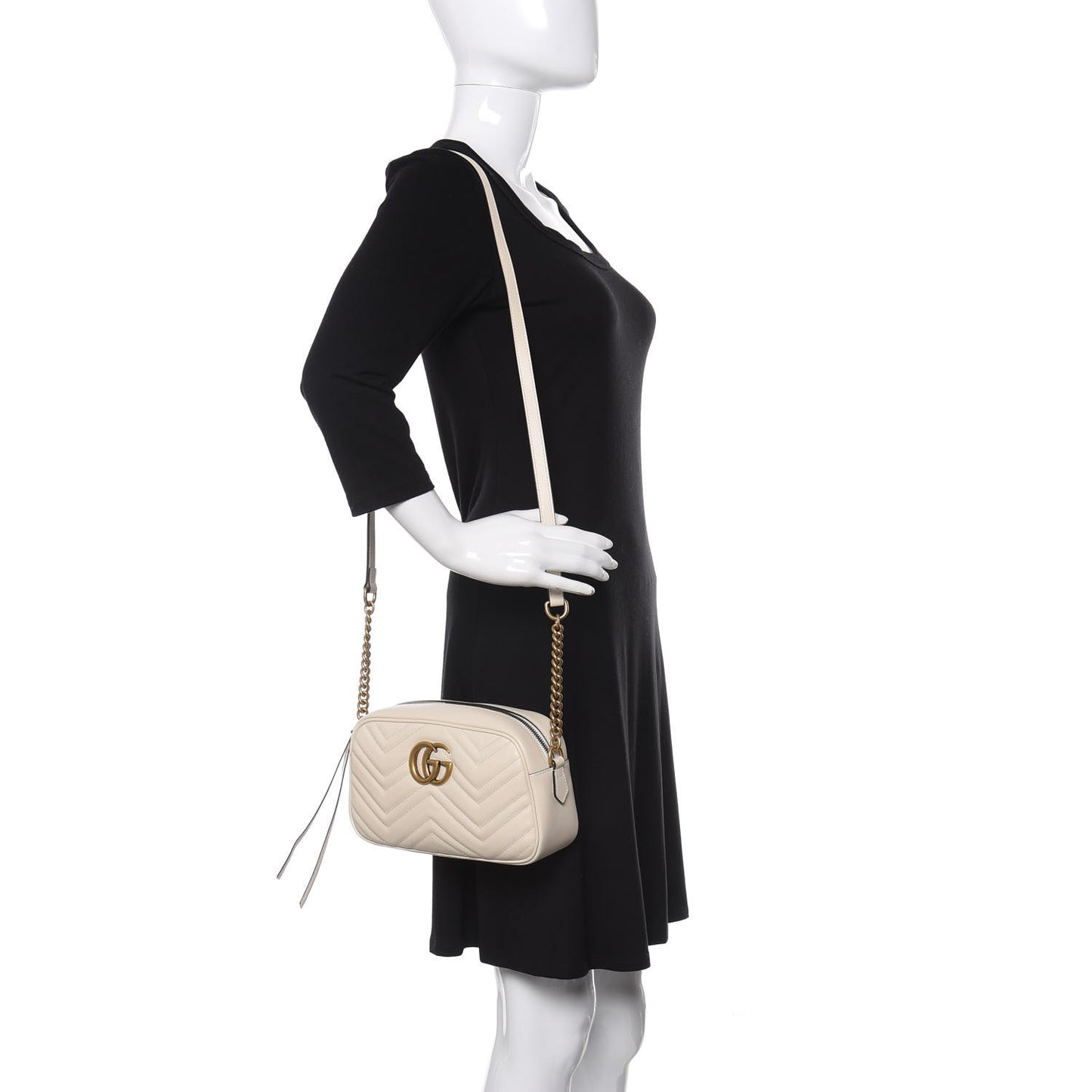 Calfskin Matelasse Small GG Marmont Chain Shoulder Bag White