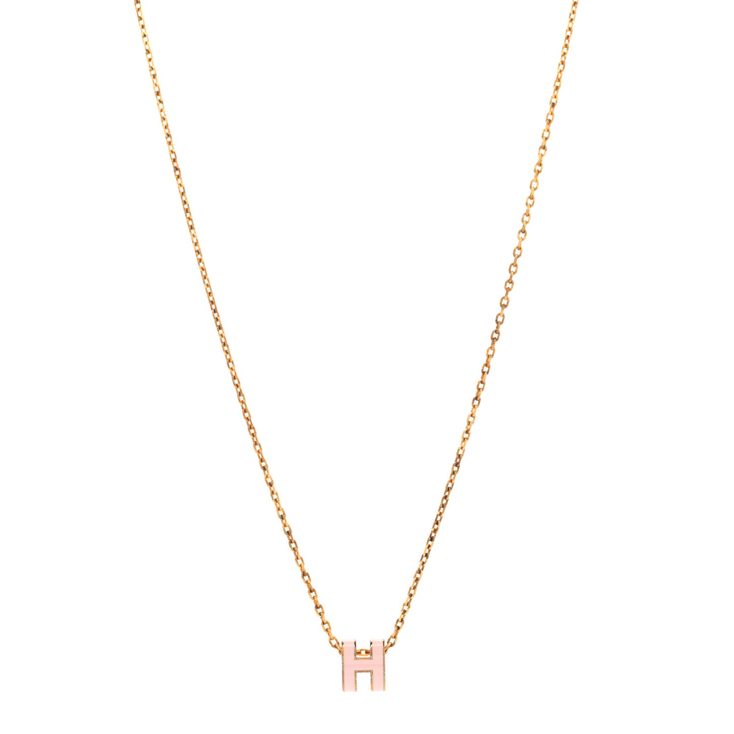 Lacquered Gold Mini Pop H Pendant Necklace Rose Dragee