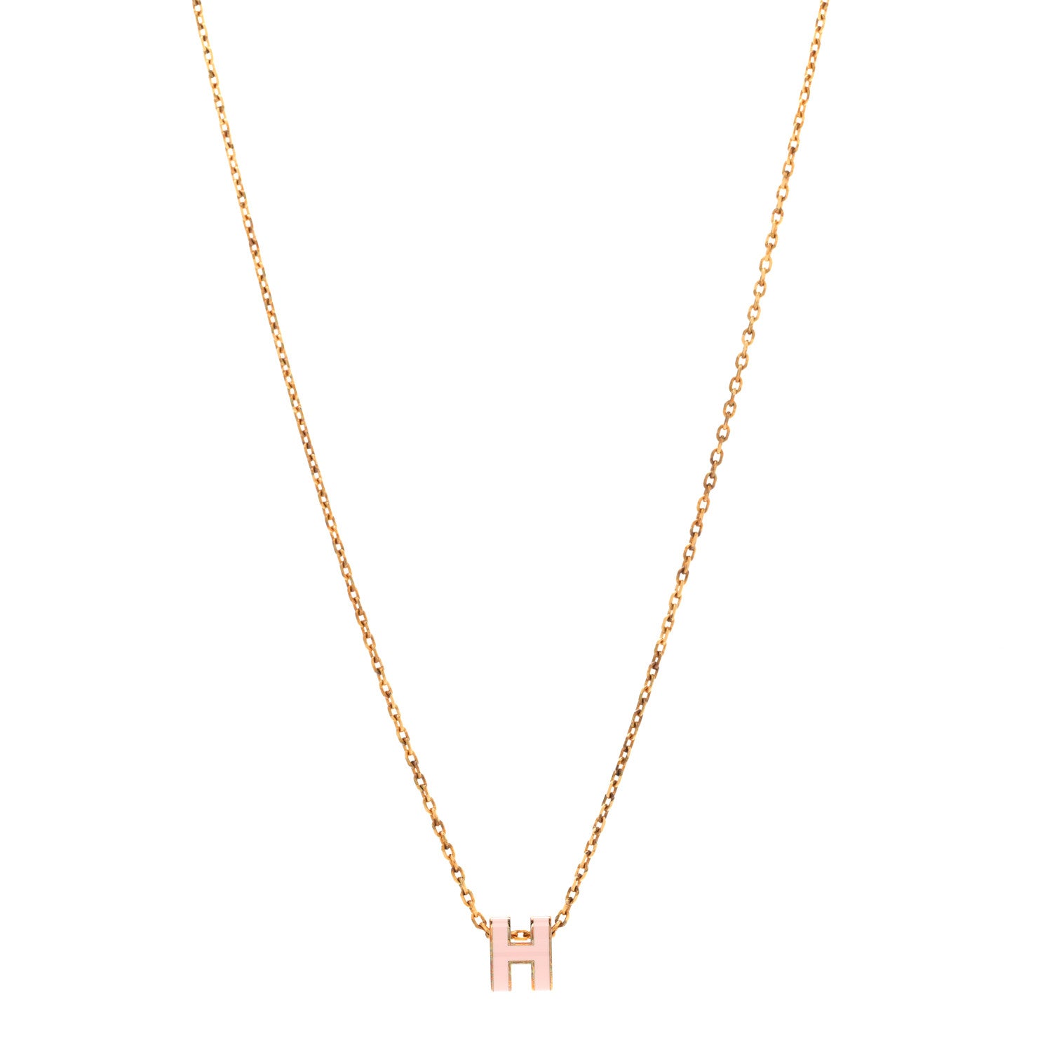 Hermes Lacquered Gold Mini Pop H Pendant Necklace Rose Dragee 1 of 9