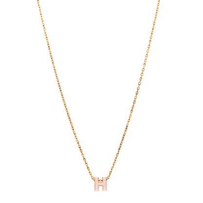 Hermes Lacquered Gold Mini Pop H Pendant Necklace Rose Dragee 1 of 9