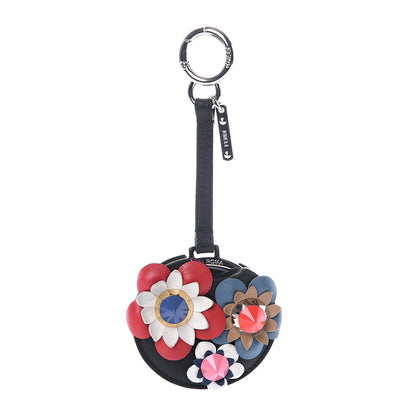 Fendi Calfskin Flowerland Mirror Key Chain Black 1 of 6