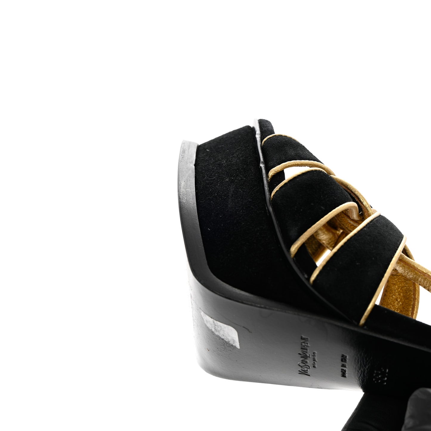 Suede Tribute 105 Platform Sandals 38.5 Black Gold