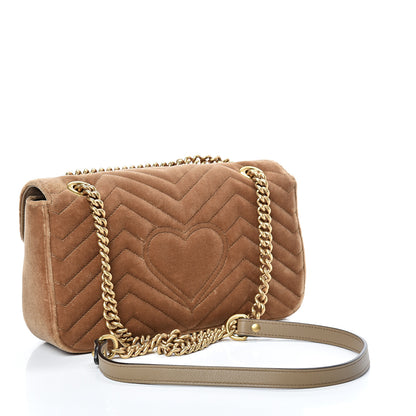 Gucci Velvet Matelasse Small GG Marmont Shoulder Bag Taupe 2 of 12