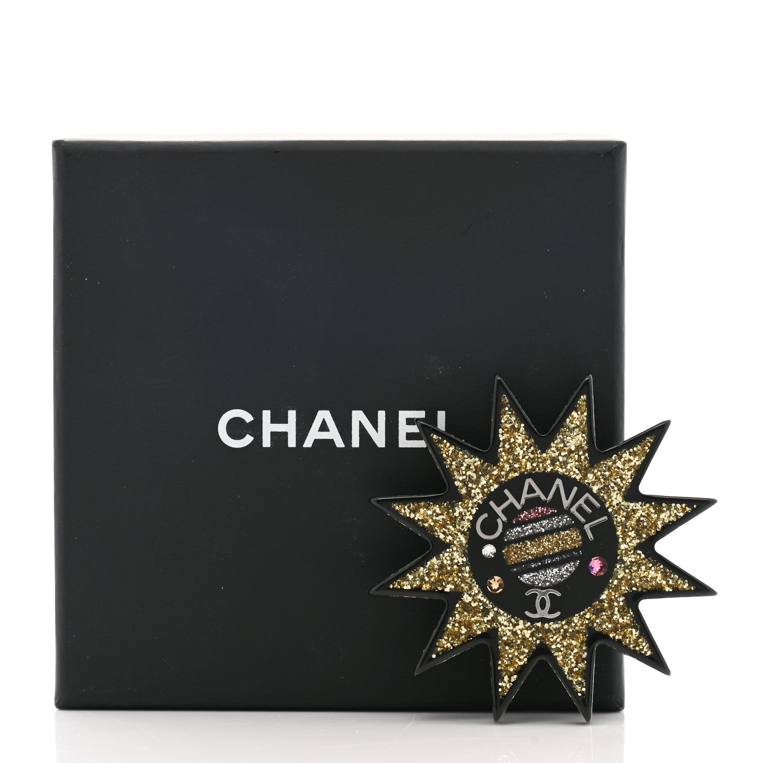 Chanel Resin Glitter CC Star Brooch Black Gold 5 of 5