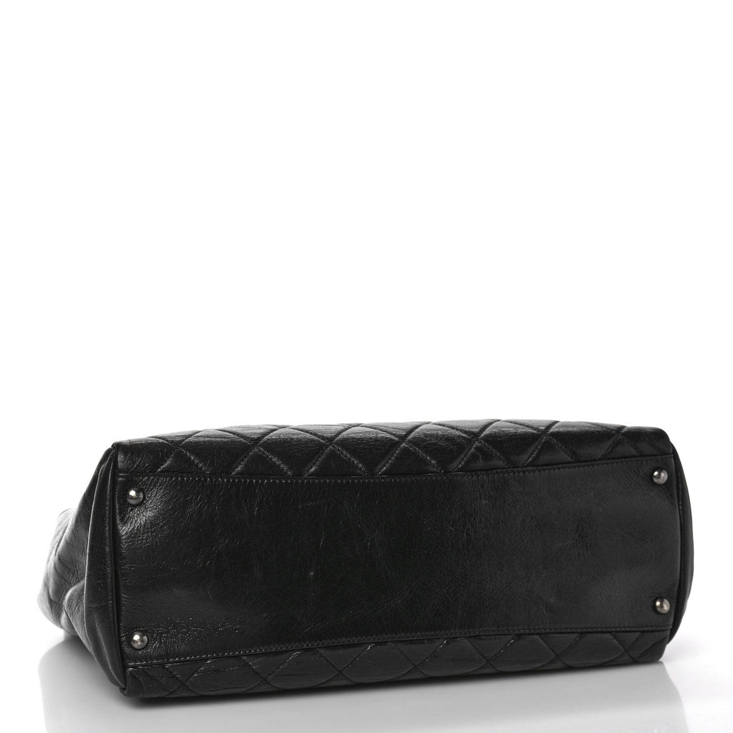 Glazed Calfskin Quilted Large Nameplate Shopping Tote Black