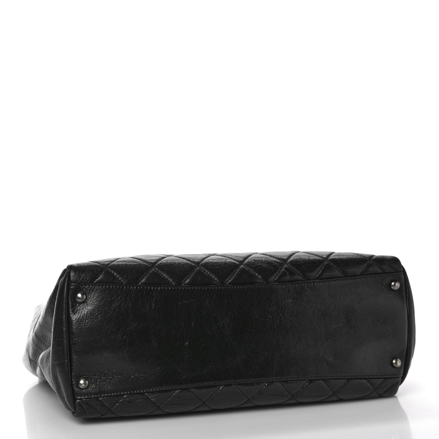 Chanel Glazed Calfskin Quilted Large Nameplate Shopping Tote Black 4 of 11