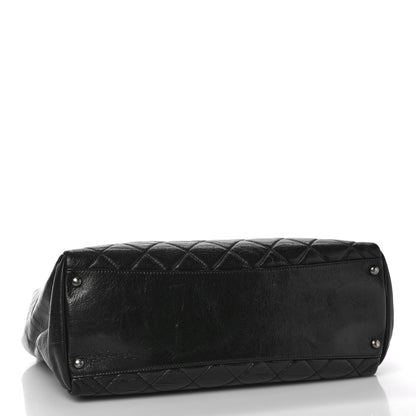 Chanel Glazed Calfskin Quilted Large Nameplate Shopping Tote Black 4 of 11